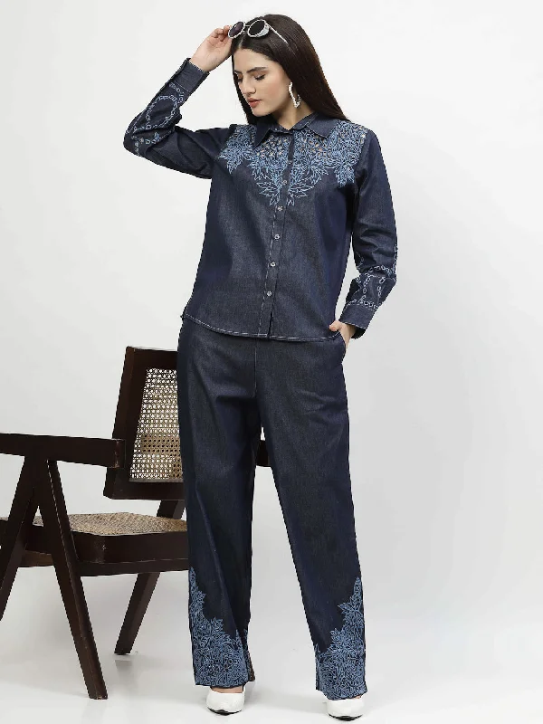 Denim Elegance Co-Ord Set - Fusion of Cutwork And Casual Charm