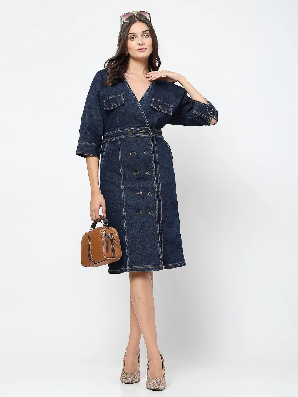 A-Line Denim Dress with Flap Pockets