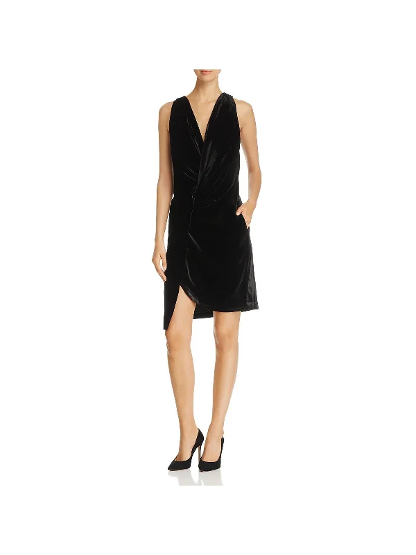 Womens Velvet Knee-Length Cocktail Dress