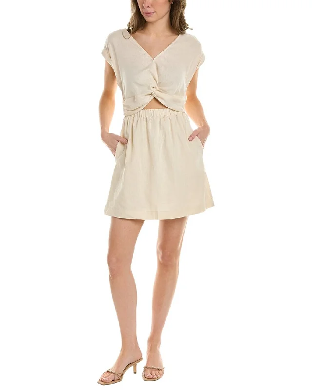 1.STATE Twist Front Linen-Blend Mini Dress