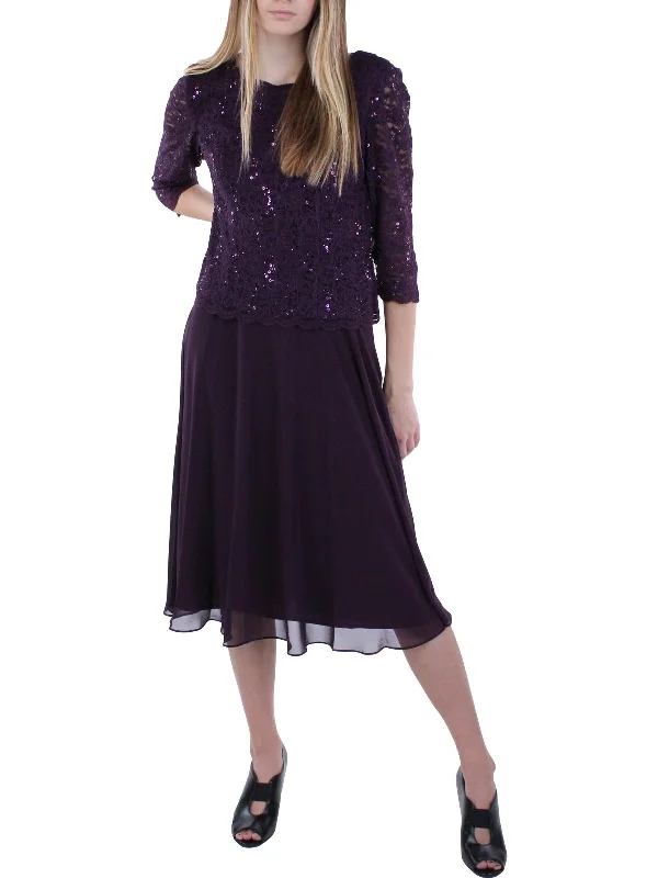 Womens Lace Sequined Cocktail Dress