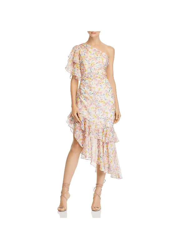 Womens Floral One Shoulder Cocktail Dress