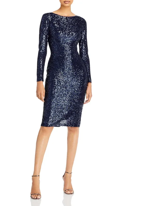 Womens Sequined Long Sleeves Cocktail and Party Dress