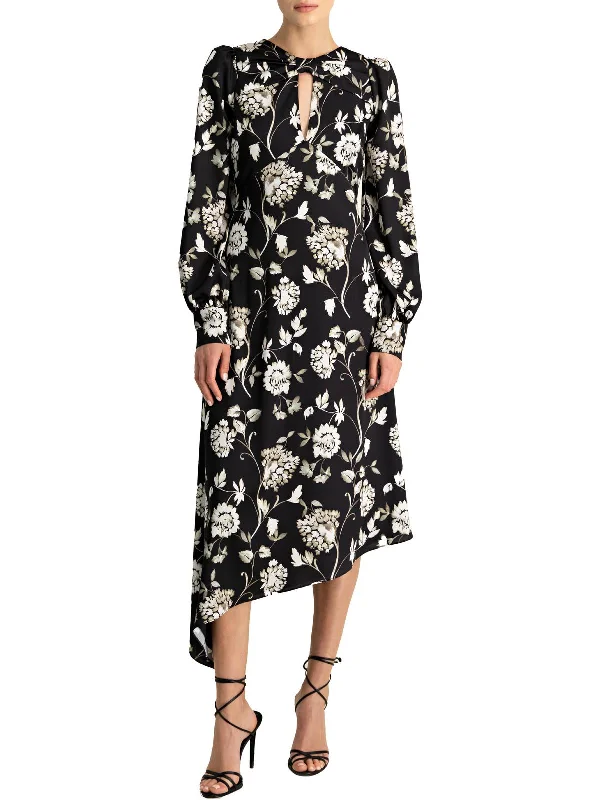 Womens Satin Floral Cocktail and Party Dress