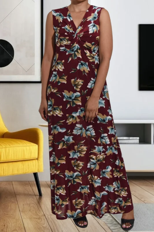 Maroon Sleeveless Maxi Dress