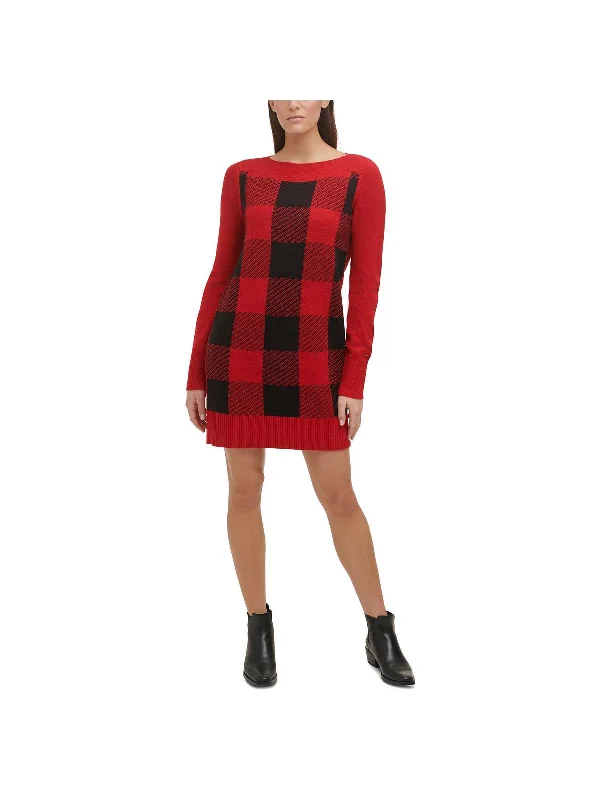 Womens Buffalo Plaid Mini Sweaterdress