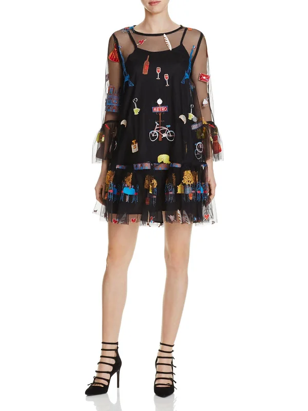 Womens Patch Layered Mini Dress