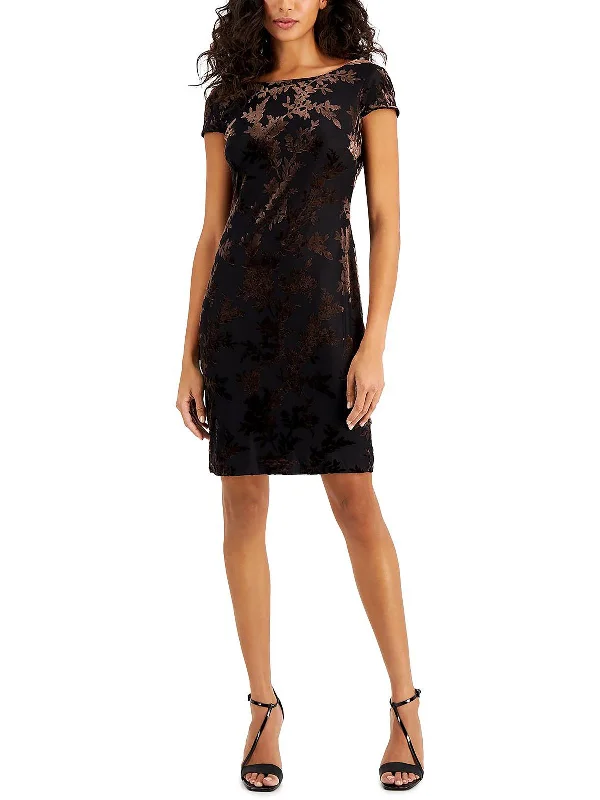 Womens Velvet Mini Sheath Dress