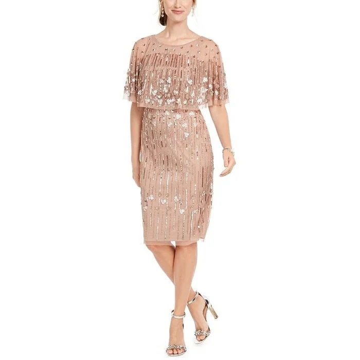 Adrianna Papell Women's Beaded Cape Dress Pink