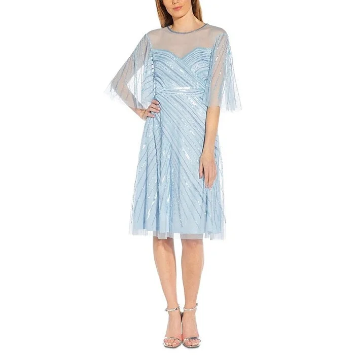 Adrianna Papell Women's Beaded Flutter Sleeve Dress Blue