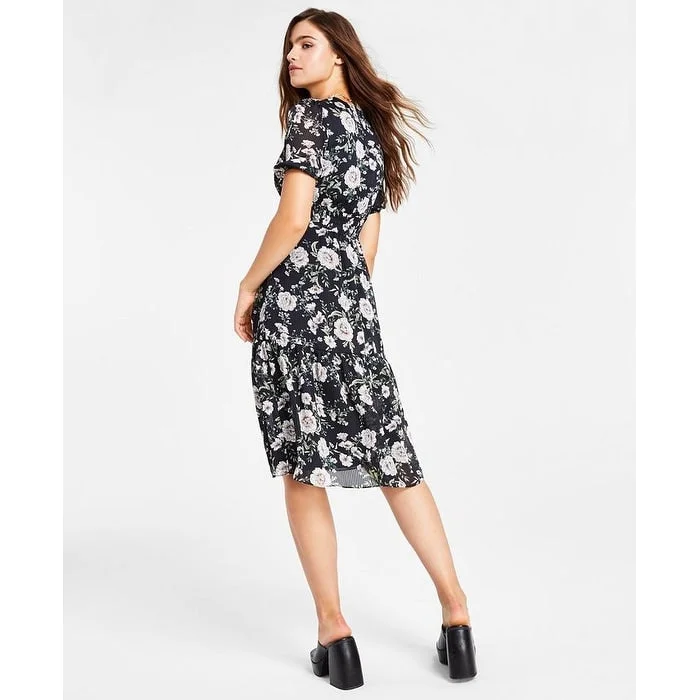 Bar Iii Women's Floral Print Cutout Dress Black Size Small