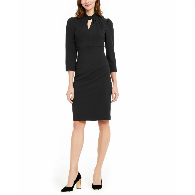 Calvin Klein Women's Petite Keyhole Mock-Neck Sheath Dress Black Size Small