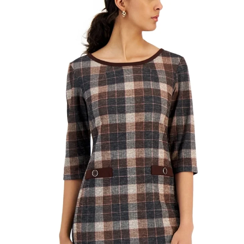 Connected Women's Plaid Sheath Dress Brown Size 6