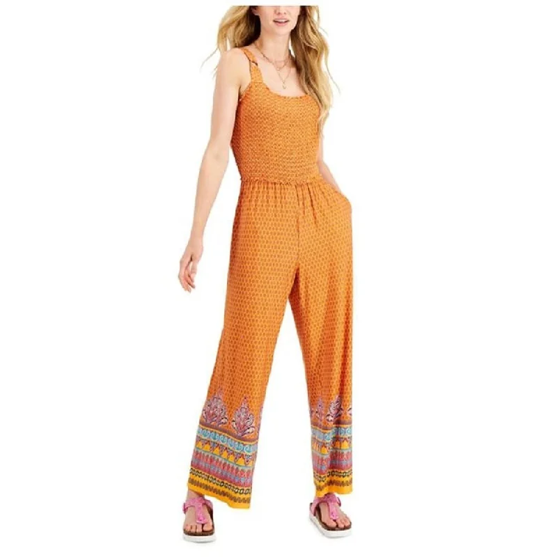 Fever Women's Mixed Print Sleeveless Jumpsuit Orange Size Small