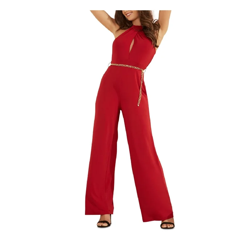 Guess Women's Madeline Chain Embellished Halter Jumpsuit Red Size X-Large