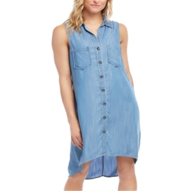 Karen Kane Women's Sleeveless Chambray Shirt Dress Blue Size Small