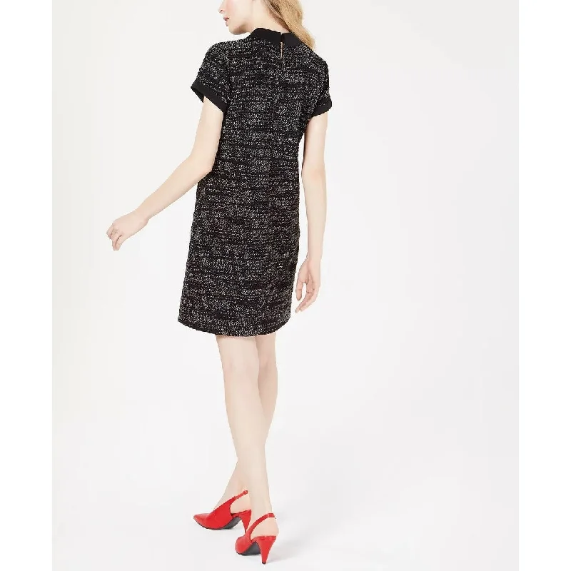 Maison Jules Women's Collared Printed Shift Dress Black Size X-Small