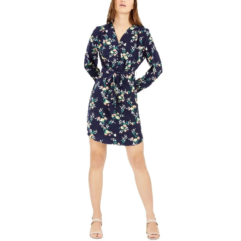 Maison Jules Women's Floral-Print Belted Dress Navy Size Small