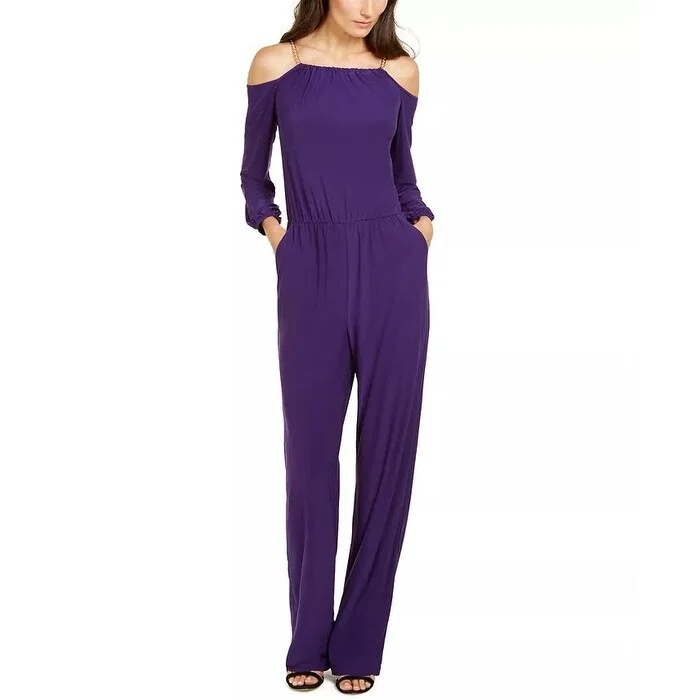 Ny Collection Women's Chain Link Jumpsuit Purple Size Petite Small