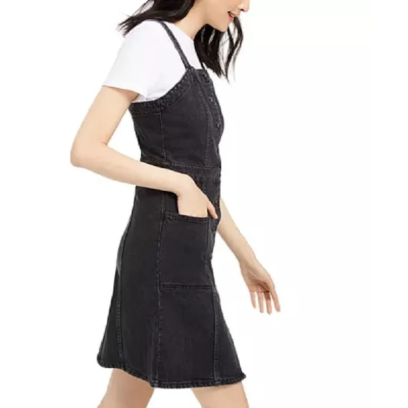 Oat Women's Button-Front Fitted Overall Dress Black Size 8