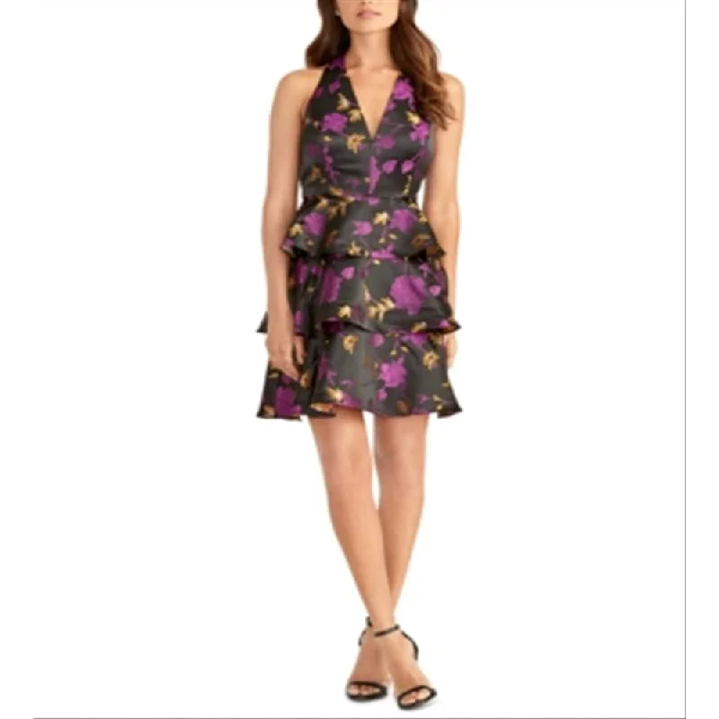 Rachel Roy Women's Tiered Floral Jacquard Dress Black Size 4