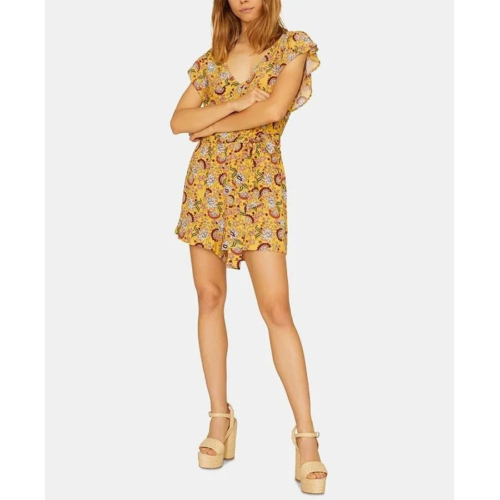 Sanctuary Women's Floral Cap Sleeve V Neck Romper Yellow Size X-Small