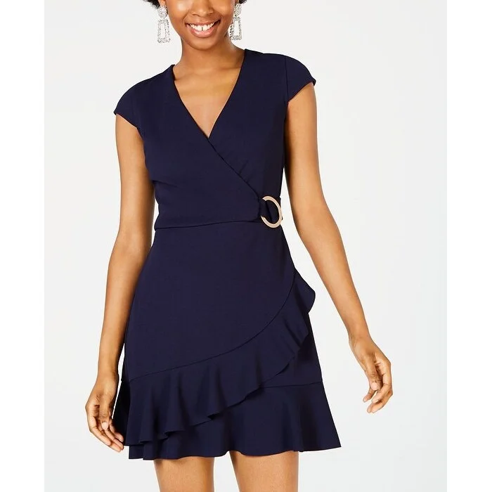 Speechless Junior's Ruffle Faux Wrap Dress -Dark Blue Size M