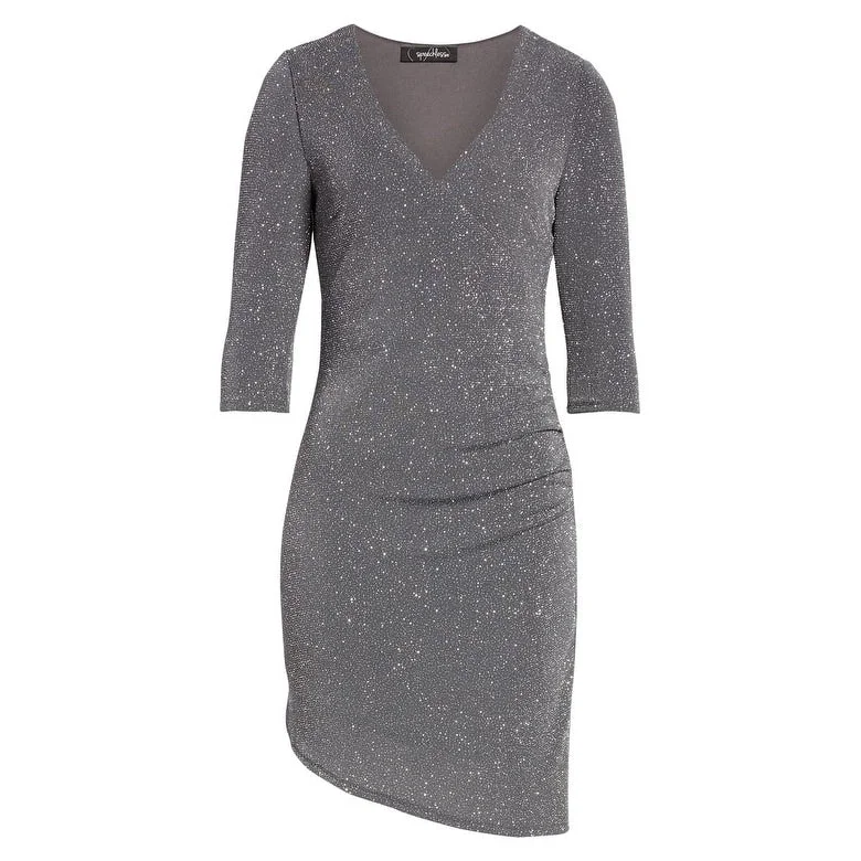 Speechless Women's Glitter Wrap Style Sheath Dress Silver Size 9