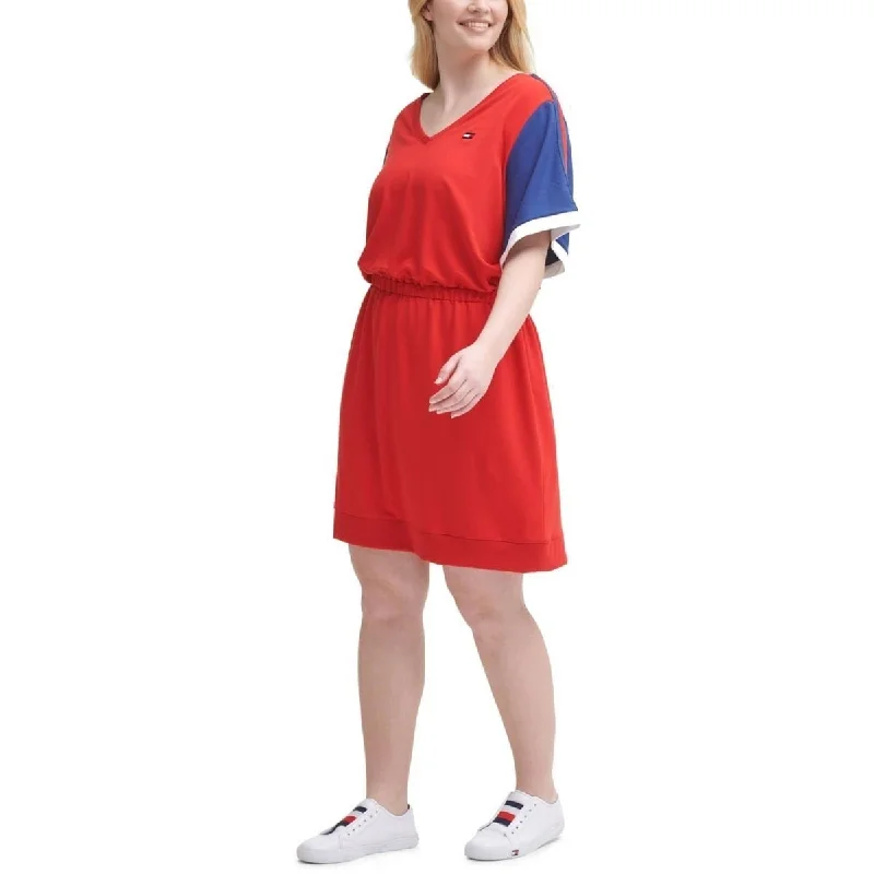 Tommy Hilfiger Women's Colorblocked Logo Sneaker Dress Red Size 2X