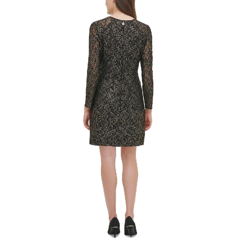 Tommy Hilfiger Women's Metallic Lace A Line Dress Gray Size 2