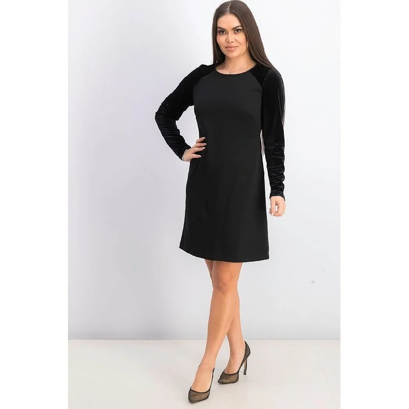 Tommy Hilfiger Women's Velvet-Sleeve A-Line Dress Black Size 6