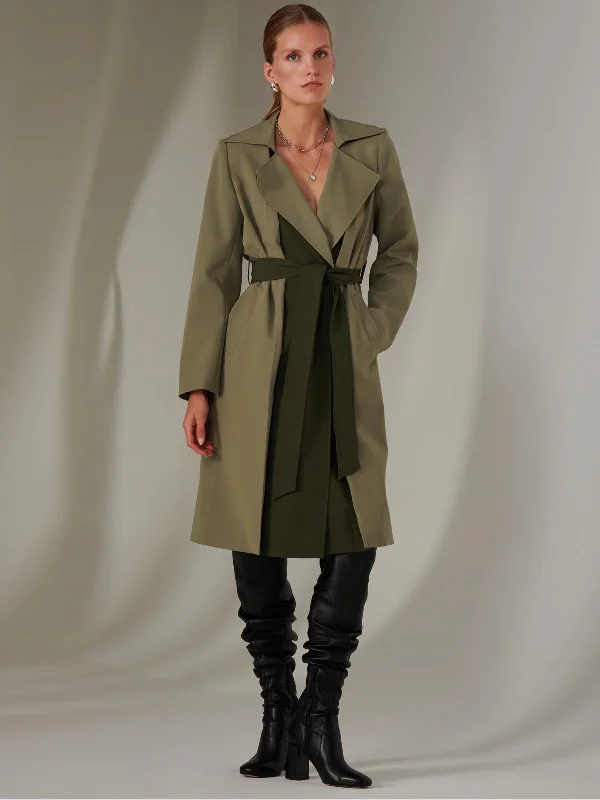 Two Tone Contrast Trench Coat, Soldier Green