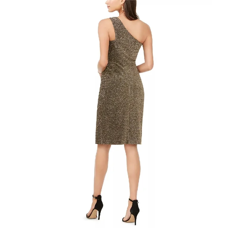 Vince Camuto Women's One Shoulder Glitter Knit Dress Gold Size 6