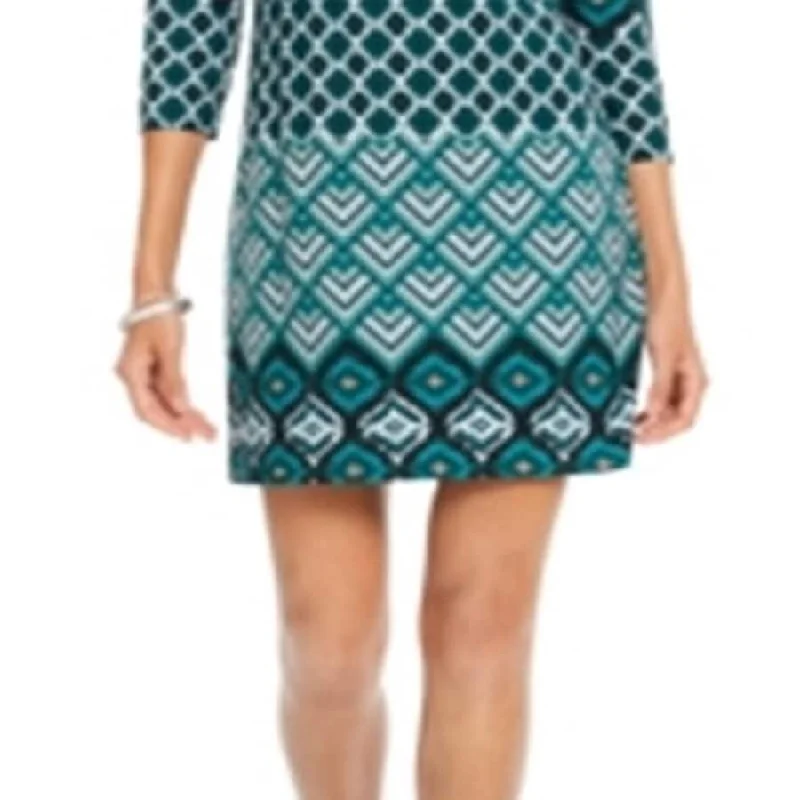 Vince Camuto Women's Printed Shift Dress Green Size 14