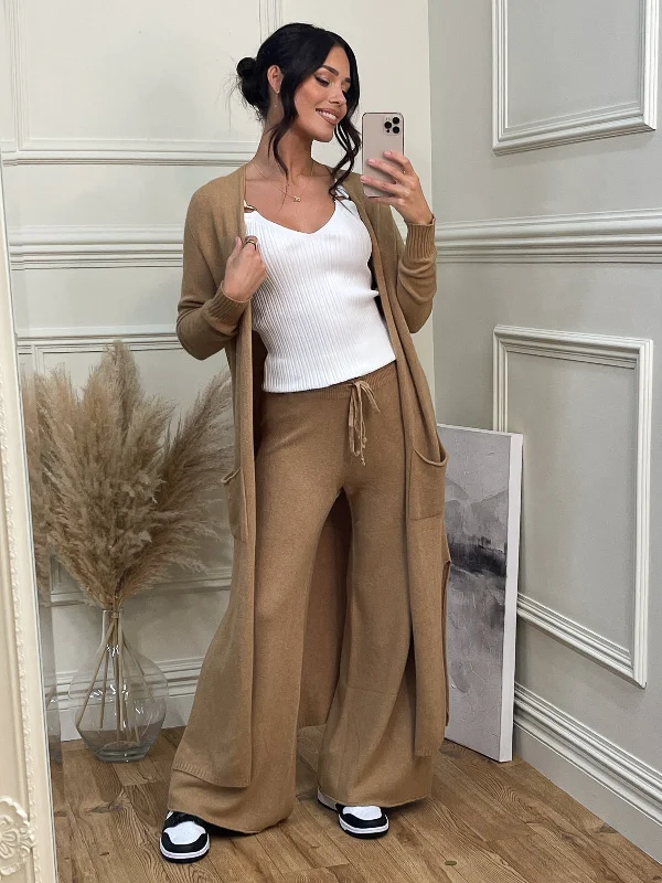 Made in Italy Wide Leg Soft Knit Trousers, Camel