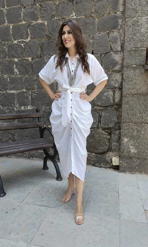 White Shirt Gown With Belt