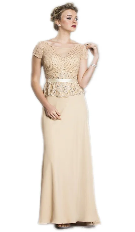 Aspeed Design - Beaded Sheer Peplum Evening Dress