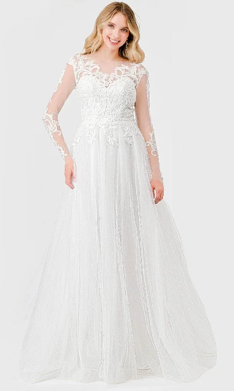 Aspeed Design MS0032 - Sheer Long Sleeve Embroidered Wedding Gown