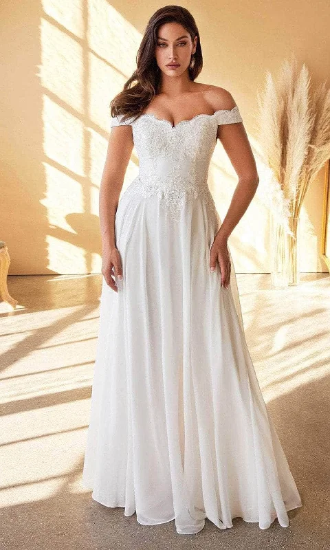 Cinderella Divine 7258W - Off Shoulder Floor Length Bridal Dress