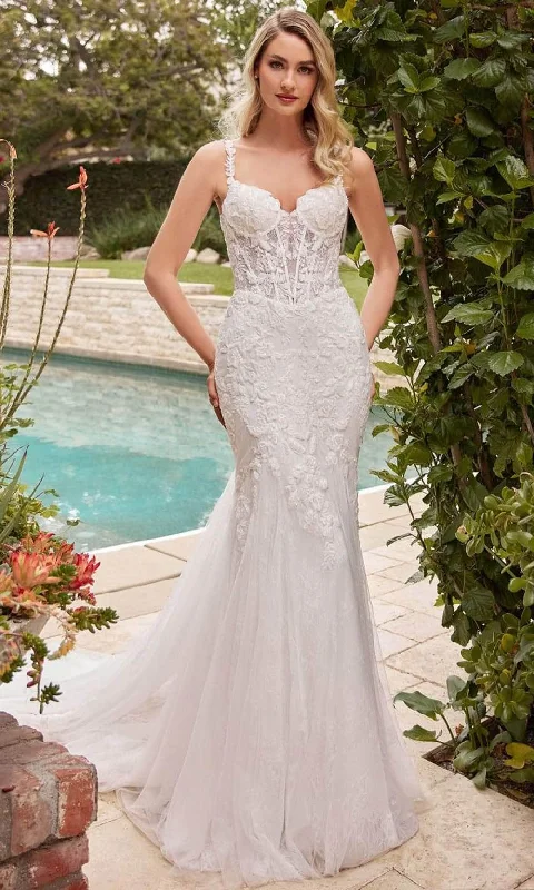 Cinderella Divine CDS432W - Sleeveless Bridal Dress with Lace Detailing