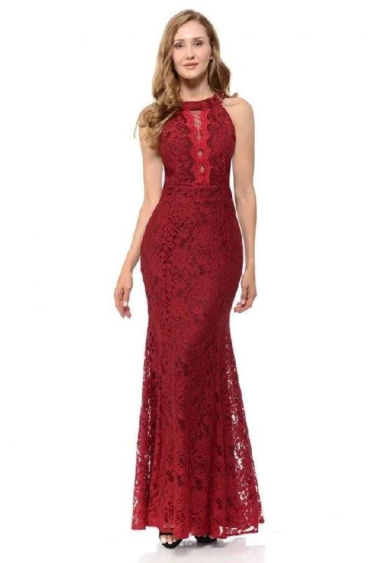 Lenovia - 5189 Lace Halter Neck Trumpet Dress