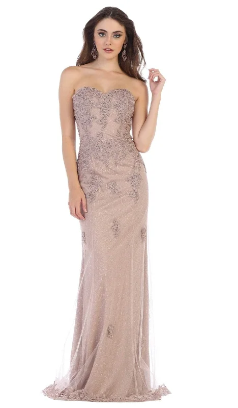 May Queen - MQ1585 Embroidered Sweetheart Sheath Dress With Train