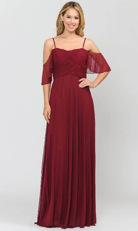 Poly USA 8552 - Flutter Sleeves Flowy Formal Dress